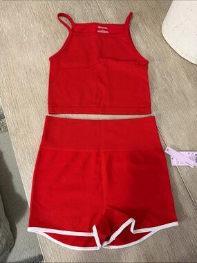 Wild fable Red Ribbed Cropped Tank and High-Waist Shorts Set S
